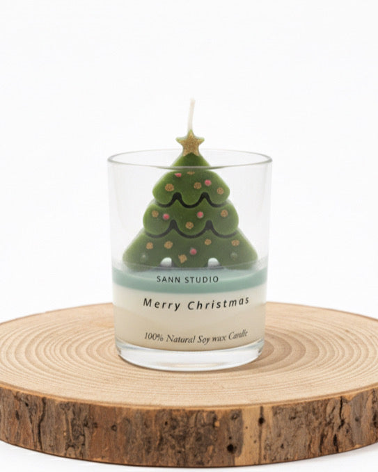 Merry Christmas glass tree soy wax candle
