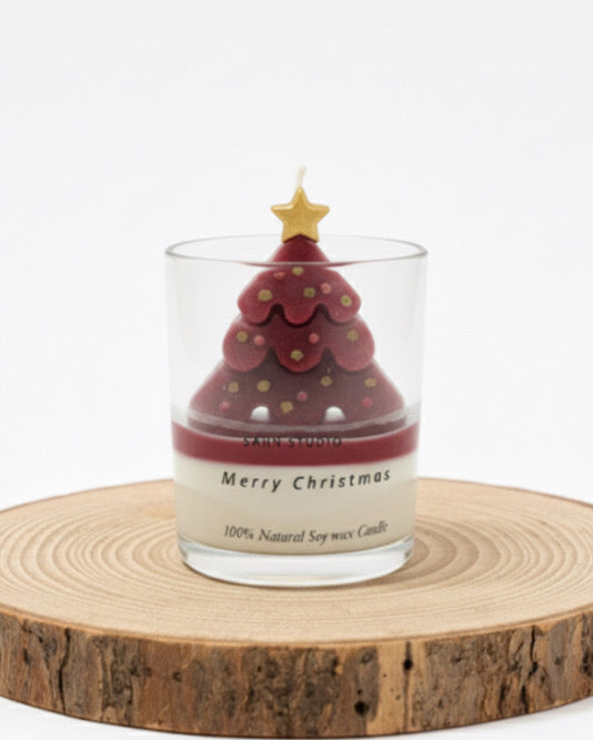 Merry Christmas glass tree soy wax candle
