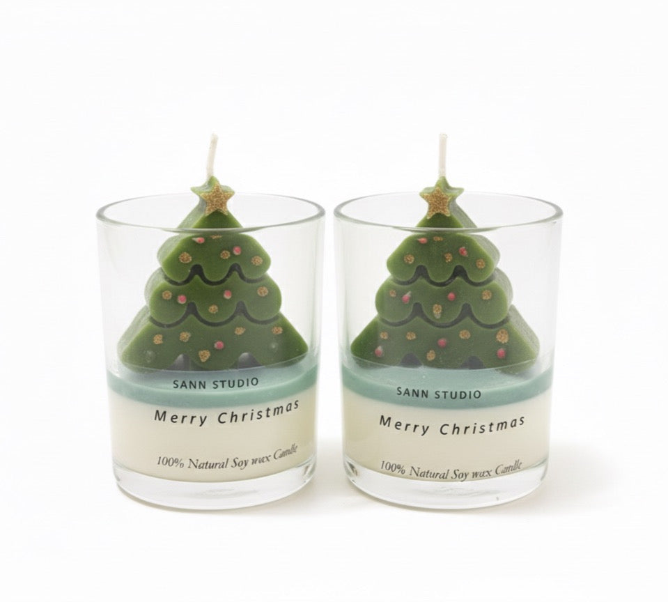 Merry Christmas glass tree soy wax candle