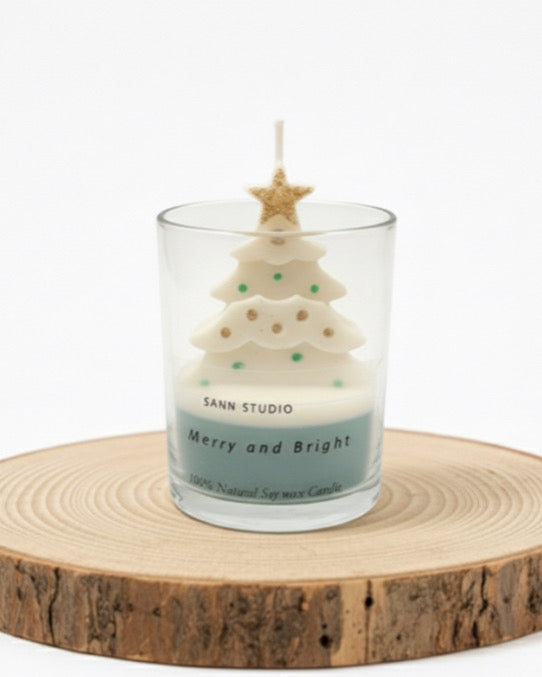Merry Christmas glass tree soy wax candle