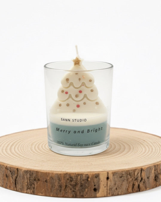 Merry Christmas glass tree soy wax candle